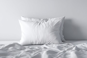 White Pillow Mockup with Empty Surface on Cozy Bed