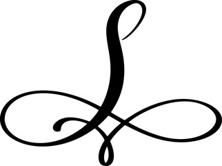 Black calligraphic vector letter S hand drawn forming part an elegant initial projects and design alphabet