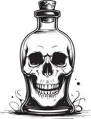 A macabre skull-shaped bottle of potion, a darkly elegant emblem of mystery, witchcraft and intrigue.