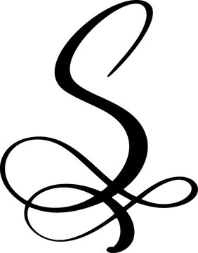 Black calligraphic vector letter S hand drawn forming part an elegant alphabet and initial projects for design