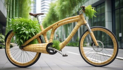 Bicycle Made of Bamboo and Recycled Plastic in Eco-City Street