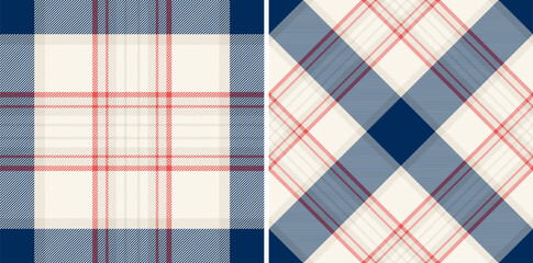 Elegant plaid pattern in navy, beige and red. Versatile textile design for fashion, interiors, packaging, or digital art. A timeless, classic texture.