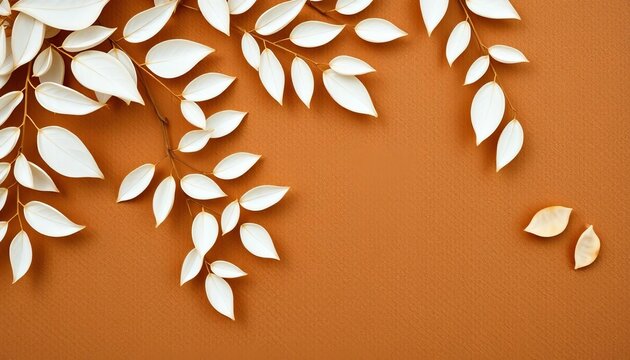 Brown and white leafy pattern background, featuring delicate white leaves on a textured brown backdrop,  pattern,   repeat