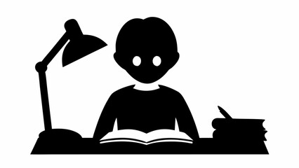 Student intensely studying textbooks under a desk lamp, preparing for exams, focused learning and academic success