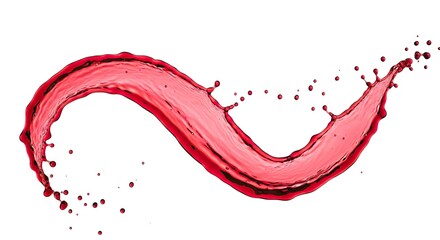 A vivid red liquid splash curves across a white background droplets scattering
