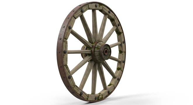 Antique Wooden Wheel - A Rustic Relic of Transportation History.