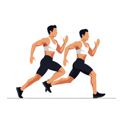 Two athletes running fast, focused on their goal, training hard.