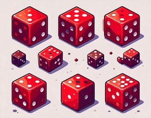 Red dice with white spots in a colorful arrangement