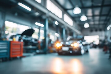 Blurred car repair station background with soft light