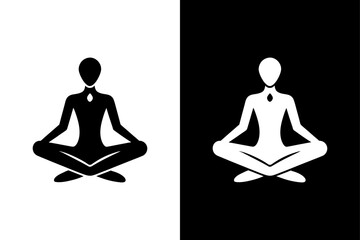 Yoga Meditation Pose Icon — Mindfulness Symbol on Black and White Background.