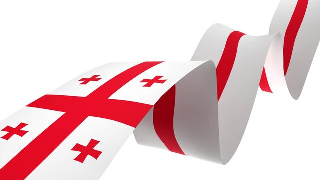 Waving Georgia Flag Ribbon on White Background with Alpha