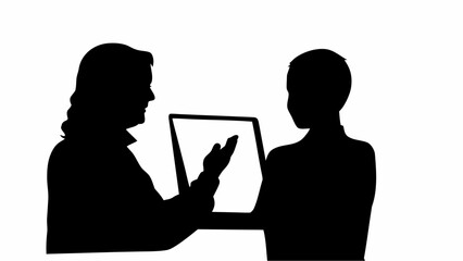 Two people looking at a tablet