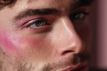 Obraz premium Close-up Beauty Portrait of Man with Soft Pastel Makeup