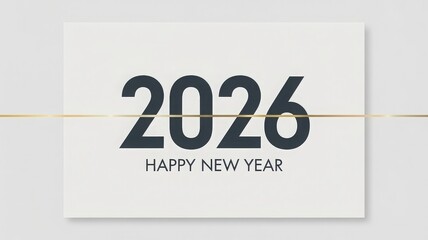 Elegant New Year 2026 card design with glowing golden-yellow neon text and warm amber illumination on a deep black background