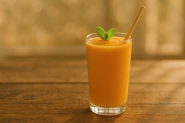 pumpkin smoothie glass concept of detox drink and natural wellness beverage