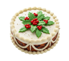 Christmas Cake with Holly Isolated PNG Transparent