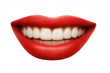 Woman's mouth smiling with red lips and perfect white teeth, showing dental care, beauty, and happiness concept