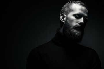 Naklejka premium Minimalist Portrait Bearded Man Black Turtleneck