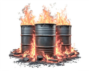 Metal fuel barrels engulfed in flames
