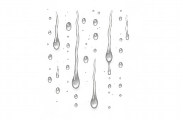 Water drops and liquid streaks dripping on glass, clear droplets running down transparent surface