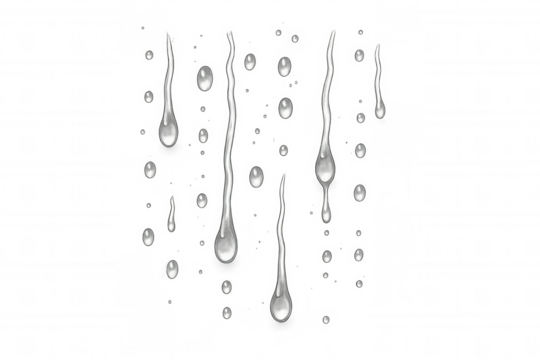 Water drops and liquid streaks dripping on glass, clear droplets running down transparent surface