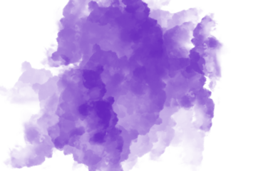 A vibrant purple watercolor splash isolated on transparent background, creating a soft and artistic effect with its fluid texture