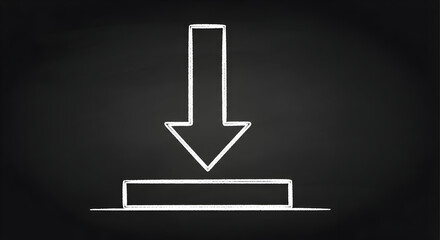 Download arrow concept drawn with chalk on a dark blackboard, symbolizing data transfer and digital information.