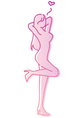 魅力的な女性のポーズとハート