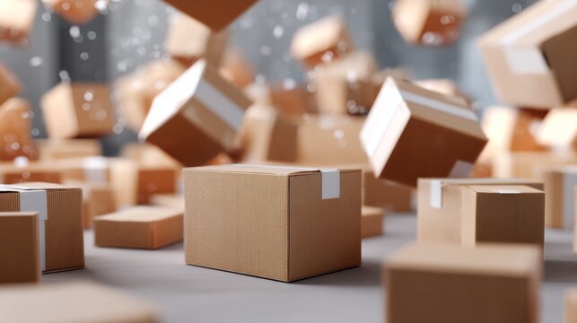 Floating wooden cubes arranged dynamically against blurred background abstract composition