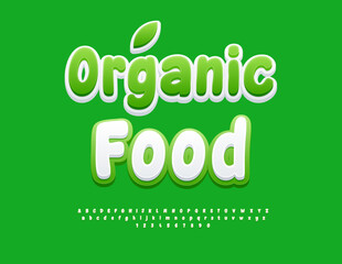 Vector Eco flyer Organic Food. Handwritten White and Green Font. Funky Alphabet Letters and Numbers set