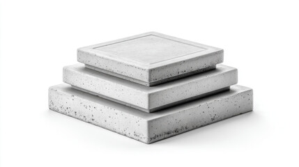 Stacked concrete blocks on white background, perfect for product display or design. These modern concrete blocks are ideal for showcasing products or adding a minimalist touch to any project.