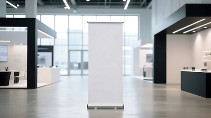 Empty Pull up Display Banner in a Contemporary Exhibition Hall