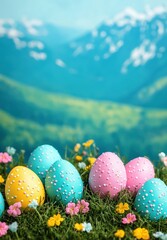 Easter Eggs Nestled in a Mountain Meadow