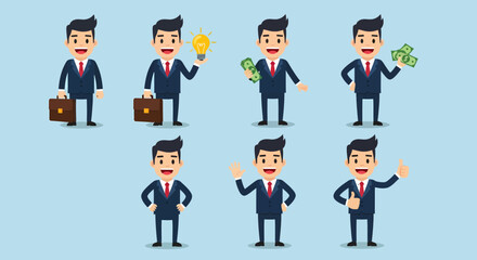 Set of Businessmen Icons Success Ideas Money and Professional Gestures for Corporate Concepts