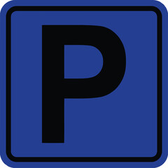 Vector art of blue parking sign with black letter p