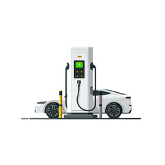 a vector illustration of an electric vehicle charging station, with a white background, a simple design, flat colors, a minimalistic style