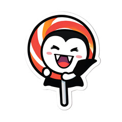Mini Vampire Character With Red Cape Showing Playful Fangs Sticker