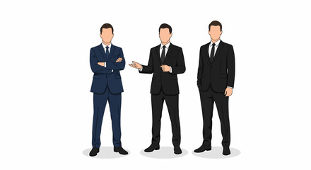 Three Professional Businessmen in Suits Standing Together on White Background Corporate Team Concept