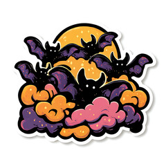 Group Of Bats Flying Like Soft Flowing Ribbons In Night Sky Sticker