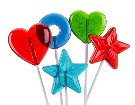 Mix shaped colorful lolipops candy isolated on transparent background