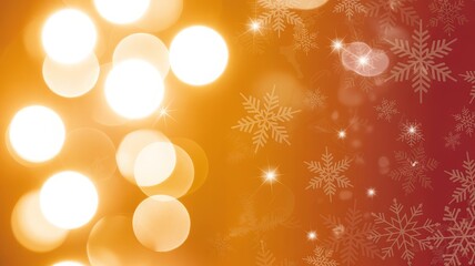 A warm, festive background featuring glowing bokeh lights on the left and delicate white snowflakes on a red-orange gradient on the right, evoking a holiday atmosphere.