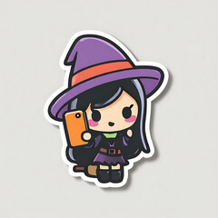 Chibi Little Witch Flying On A Mini Broomstick Sticker