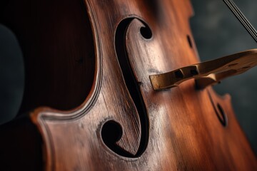 Macro detail of double bass f-holes and wood grain