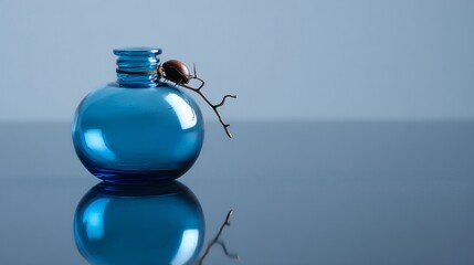 Blue glass vase minimalist styled modern decorative artistic composition design