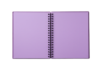 Inspiring blank purple notebook pages open on a spiral binding ready for your creative ideas and important notes, perfect for journaling and planning