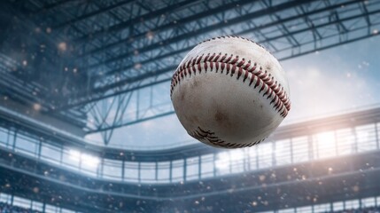 Thrilling Baseball Game with Players in Action, Fans Cheering, and Bright Stadium Lights Shining