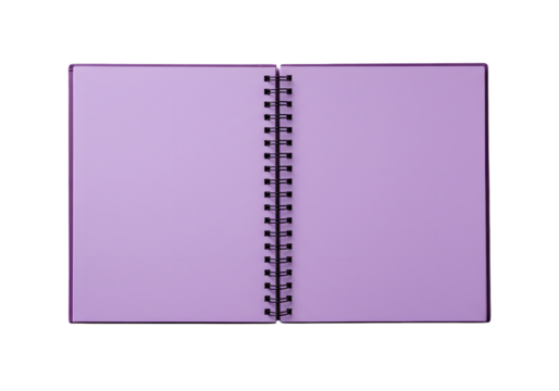 Inspiring blank purple notebook pages open on a spiral binding ready for your creative ideas and important notes, perfect for journaling and planning
