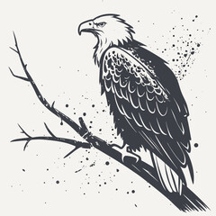 Stylized eagle perched on a branch with splatter effect