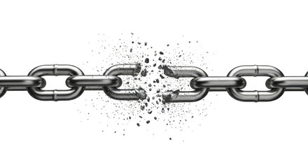Broken metal chain link isolated on transparent background