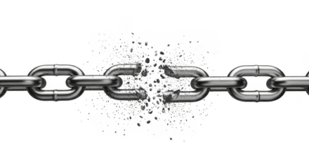 Broken metal chain link isolated on transparent background